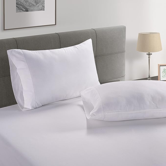 LANE LINEN 100% Organic Cotton White Twin XL Sheets Set, 3-Piece Pure Organic Cotton Percale Sheet, Extra Long Twin Sheets, Ultra Soft Bedding Sheet, Fits Mattress Upto 15" Deep - White (2Pack)