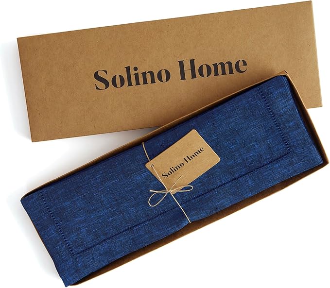 Solino Home Linen Cloth Placemats Set of 4-100% Pure Linen Hemstitch Royal Blue Placemats 14 x 19 Inch - Milan Hemstitch Table Place Mats for 4th of July, Summer