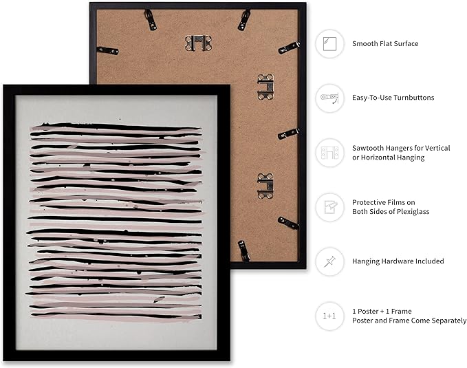 Monem Art Black and Blush Abstract Line Painting Print - Minimalist Scandinavian Art Poster - Wall Decor for Living Room, Bedroom or Office - 12x16 Black Framed Wall Art by Mareike Bohmer