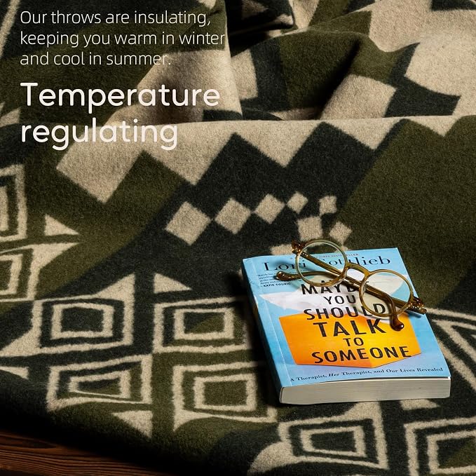 Molithe 100% Wool Blanket, 62" x 86", Warm, Thick, Washable, Military | Great for Camping, Outdoors, Sporting Events, Survival Kits Dusty Sage