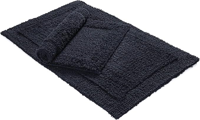Bedding Craft Bathroom Bath Mat Rug – 100% Cotton, Reversible, Water Absorbent, Machine Washable, Soft Bathmat for Tub Side, 17x24 Black