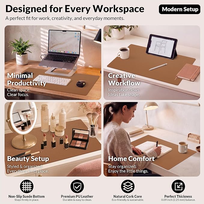 AFIING Leather Desk Mat, Brown, 23.6" x 13.8", Desk Pad Protector | Dual-Sided & PU Leather, Waterproof, Non-Slip for Mouse Pad, Writing, Home Office& Laptop