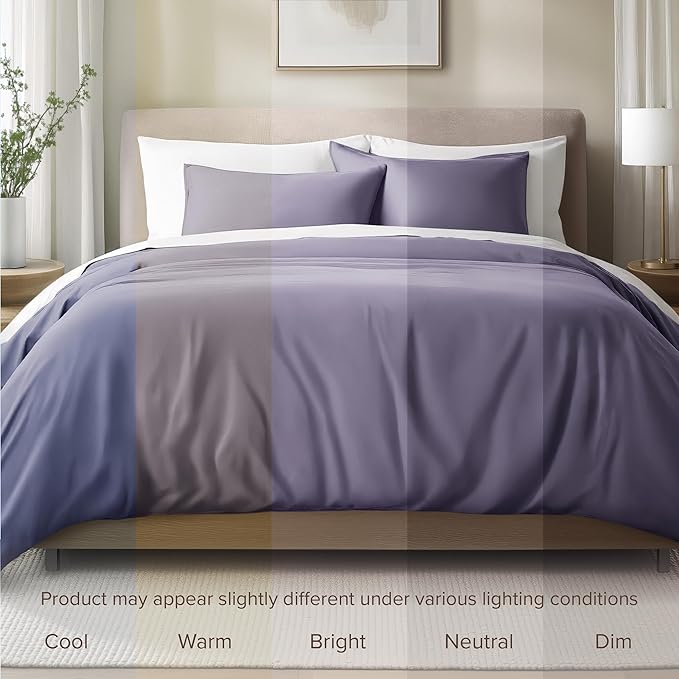Bare Home 100% Organic Cotton Sateen Duvet Cover Set - Full/Queen Size - 400 Thread Count - Smooth Sateen Weave - Warm & Luxurious - Duvet Cover (Queen, Dusty Purple)