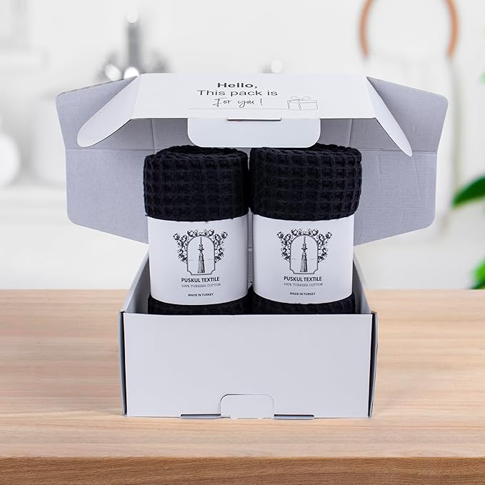 Püskül Waffle Bath Towels for Bathroom, Premium 100% Turkish Organic Cotton, 32x63 Inches, Pack of 2 (Black)