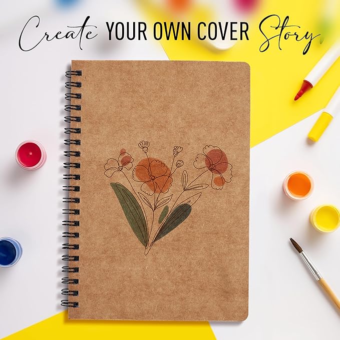 Spiral Kraft Notebooks 5.8” x 8.3”, Set of 12 College Ruled Journals, Thick Paper Writing Notebooks with Brown Cover for School, Office & Travel,60 Sheets Each(120pages)