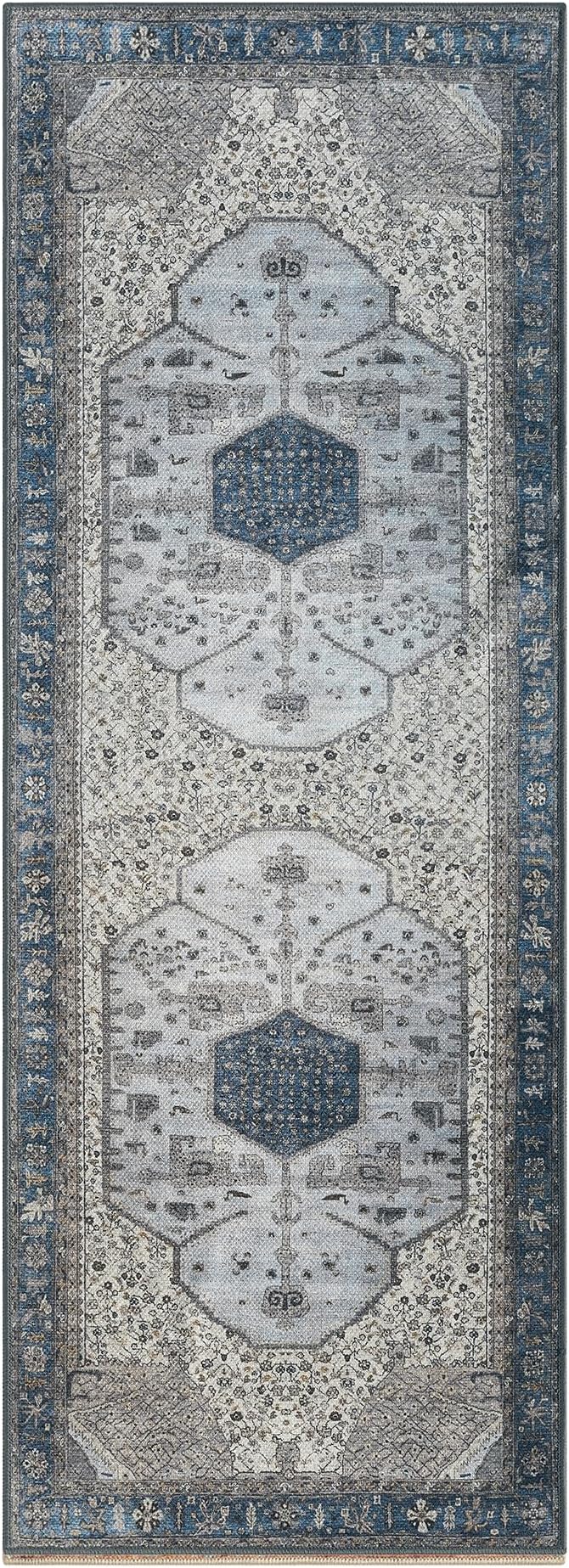 Keen Home Design 30"x120" Rug - Machine Washable Runner Rug with Non-Slip Backing, Ideal for Hallway, Entryway, Kitchen, Laundry Room - Vintage, Easy Clean, Durable, Low Pile - (2'6" x 10')