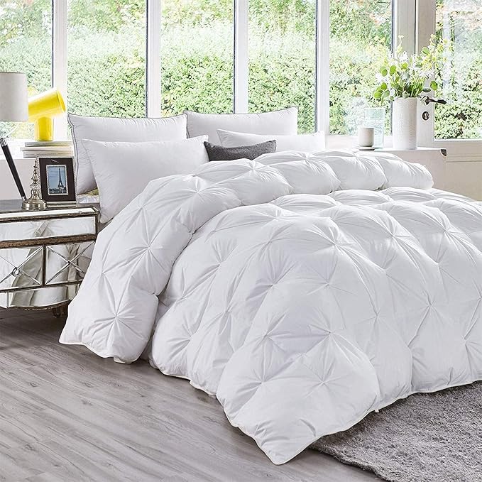 Hypoallergenic 1000-TC Pinch Pleated Down Alternative Comforter Super King Plus 120x120 Inches 1pc Comforter & 2 pcs Pillow Covers, 700 GSM & All Side Corner Tabs 100% Egyptian Cotton