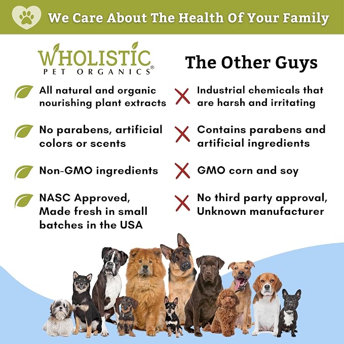 Wholistic Pet Organics Pet Shampoo Concentrate: USDA Organic Cat and Dog Shampoo for Sensitive Skin and Coat Support - Mild and Non-Irritating, Natural, Non-Toxic, Sulfate-Free, & Cruelty-Free - 16 Oz