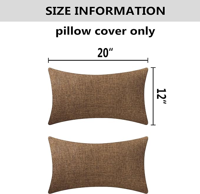 Home Brilliant Brown Pillow Covers Durable Textured Linen Oblong Throw Cushion Covers for Living Room, 12 x 20 inch, 2 Pack