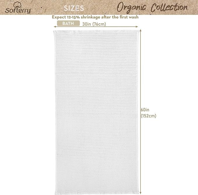 Softerry European Waffle Weave Bath Towel Set - 100% Organic Cotton - Quick Dry Lint Free Thin and Absorbent - Fade Resistant - Eco-Friendly (Set of 4 Bath, White)