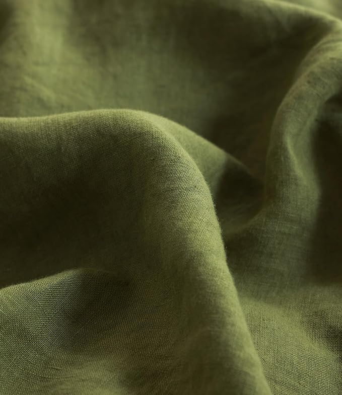 100% French Flax Linen Duvet Cover Set, Twin Size 68''x86'' 2 Pcs with 4 Corner Ties and Button Closure, Soft and Breathable for All Season(Olive Green, Twin)