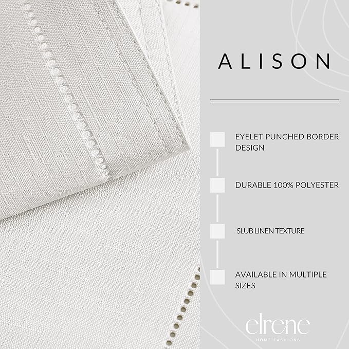 Elrene Home Fashions Alison Eyelet Border Design Wrinkle Resistant Fabric Tablecloth, 52"x70" Rectangle, White