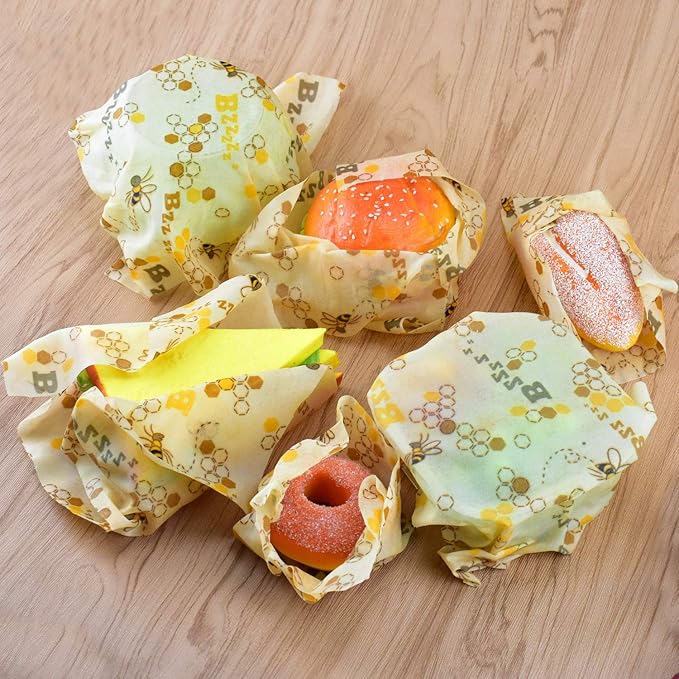Beeswax Food Wraps 1 Meter Roll 13 x 39 Inch Reusable Beeswax Wraps Eco-Friendly Sustainable Food Storage Wraps for Sandwich, Cheese, Fruit, Bread, Snacks (Bee Pattern) (1, 13x39 英寸)