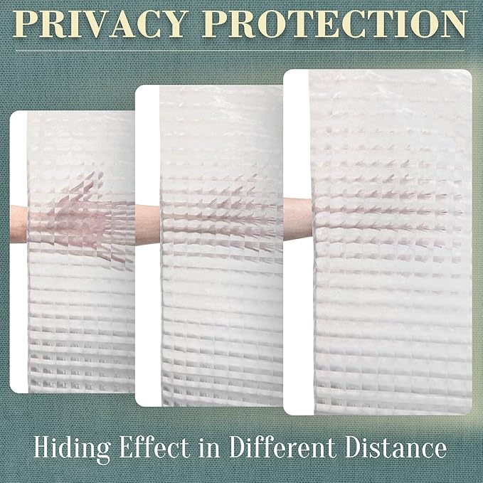 No Hook Shower Curtain or Liner - 8G Heavy Duty Grid Bathroom Shower Curtain No Hooks Required, Waterproof Plastic & PVC Free, Standard Size 71 x 74, Square