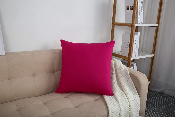 TangDepot Cotton Solid Throw Pillow Covers, 24" x 24" , Brilliant Rose, 1 Count (Pack of 1) | 100% cotton, same-color zip, machine wash & air dry. For living room, bedroom, office, car. 42 colors, 350 sizes. Cover only.