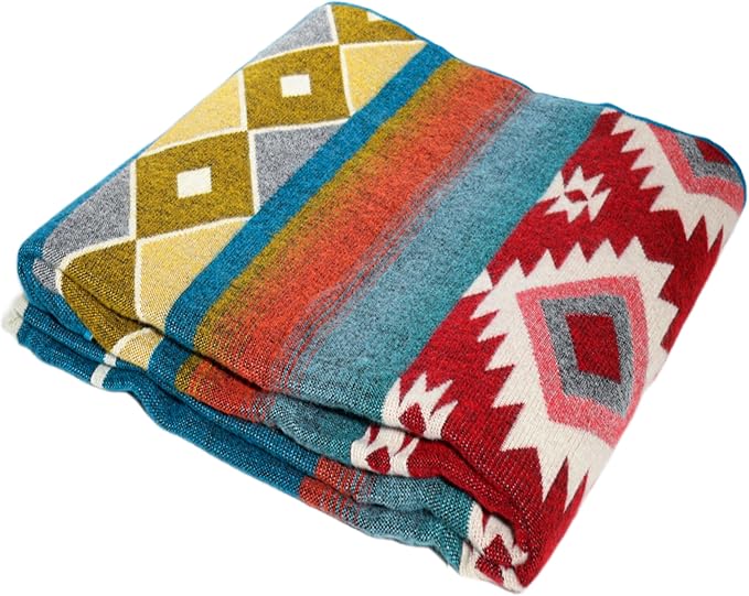 Alpaca Wool Throw Blanket, Native Design Wool Blanket, Throw Aztec Pattern Alpaca Wool Throw Blanket (Turquoise, Throw 78"x48")