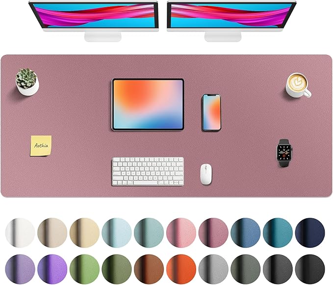 Aothia Faux Leather Desk Mat - Non-Slip PU Leather Desk Blotter, Waterproof Writing Surface, Large Desk Pad for Office & Home (Dark Pink, 55" x 24")