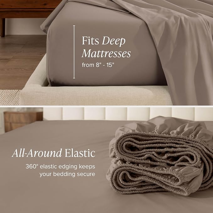 Bare Home 100% Organic Cotton Queen Sheet Set - Crisp Percale Weave - Lightweight & Breathable - Bedding Sheets & Pillowcases (Queen, Taupe)