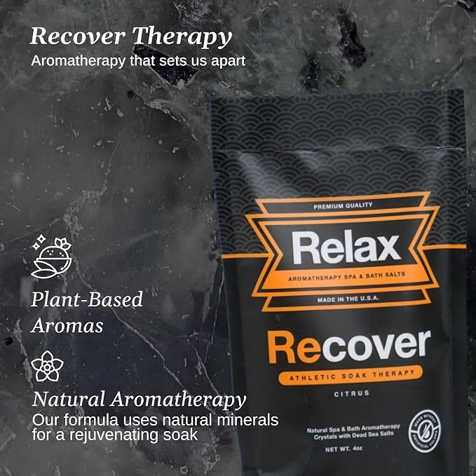 Relax Spa & Bath, Epsom & Dead Sea Salts, Aromatherapy Bath Salts for Hot Tub, Bath, or Spa, Infused with Magnesium, Muscle Recovery & Sports Recovery, 3 Pack, Relax Athletic Collection, 4 oz Each
