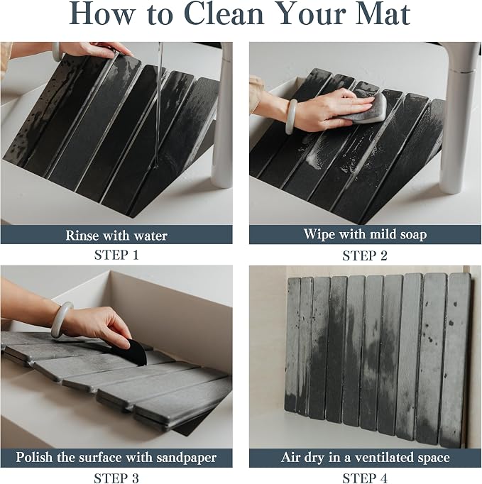 2pcs Stone Dish Drying Mat for Kitchen Counter, Quick-Dry Diatomaceous Earth Water Absorbent Pad & Countertop Drainer, Home Essentials for Bath and Pets - Marble Dark Grey, 24x16’’ & 8x4’’