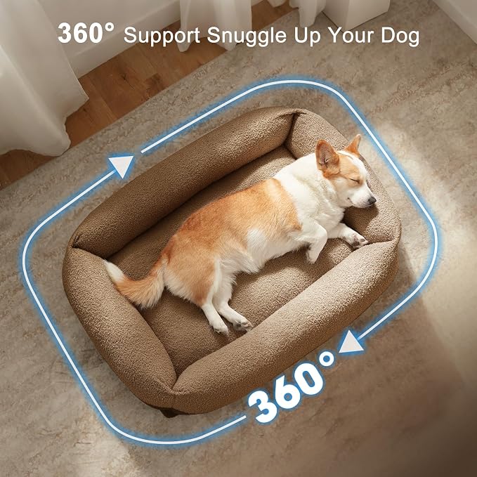 FURTIME Washable Small Dog Bed, Rectangle Comfy Fluffy Kitten Puppy Bed, Removable Zipper Cover Machine Wash, Breathable Orthopedic Bed Durable Pet Cuddler with Anti-Slip Bottom, 20x19x6 in, Brown