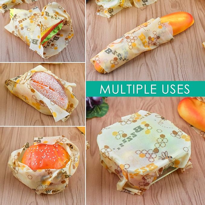 Beeswax Food Wraps 1 Meter Roll 13 x 39 Inch Reusable Beeswax Wraps Eco-Friendly Sustainable Food Storage Wraps for Sandwich, Cheese, Fruit, Bread, Snacks (Bee Pattern) (1, 13x39 英寸)