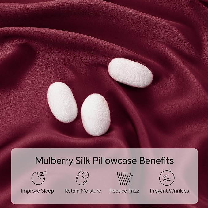INFIIXSO Body Pillow Cover with Zipper, Luxury Mulberry Silk Body Pillow Case 20x54 Inches, Ultra Smooth and Soft Cooling Long Pillowcase, Gift for Women, Men(Burgundy)