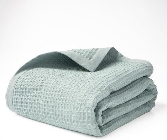 Salt Earth GOTS Certified 100% Organic Cotton Throw Blanket, 60" X 80" Blankets & Throws for Bed, Throw Blanket for Couch,Modern & Cozy Blanket, All Seasons Waffle Blanket, Soft Blanket (Silver Blue)