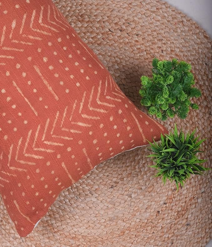 Trade Star Throw Pillow Case 100% Cotton Pillow Cover Mudcloth Lumbar Pillow Case Indian Handmade Bed Pillow Shams for Home Decor Large (Rust Snow 14X36 INCHES)
