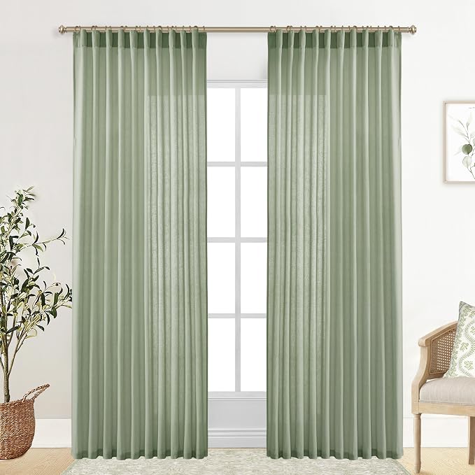 XTMYI Sage Green Country Curtains for Living Room,Sheer Linen Curtains for Bedroom 84 Inches Long,70 Inches Wide