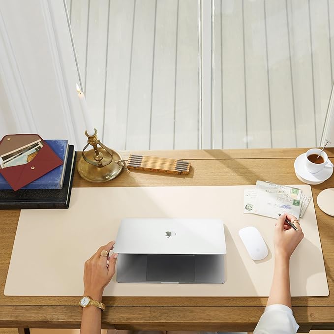 Leatherology Premium Dove Extra Long Modern Desk Pad, Fits Laptop or Monitor, Keyboard and Mouse, Made with Italian Leather