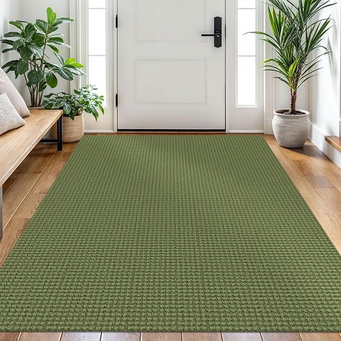 EARTHALL Woven Area Rug 4x6 Ft Washable Rugs for Entryway Non Slip Braided Throw Rugs Bedroom Carpet Cotton Entry Rug Cotton Floor Carpets for Bedroom Dining Room Living Room, Green