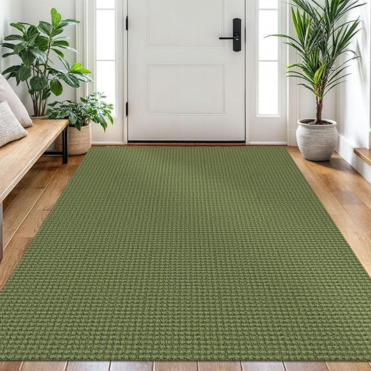 EARTHALL Woven Area Rug 4x6 Ft Washable Rugs for Entryway Non Slip Braided Throw Rugs Bedroom Carpet Cotton Entry Rug Cotton Floor Carpets for Bedroom Dining Room Living Room, Green