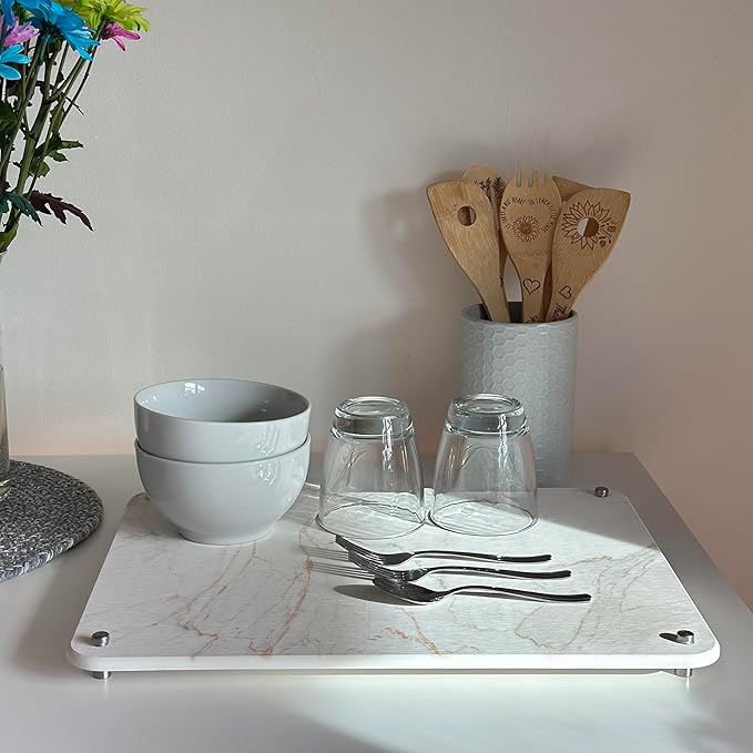 Generic Stone Drying Mat for Kitchen Counter Marble Pattern, 14x18 Inches, Diatomaceous Earth, Medium-Large, White