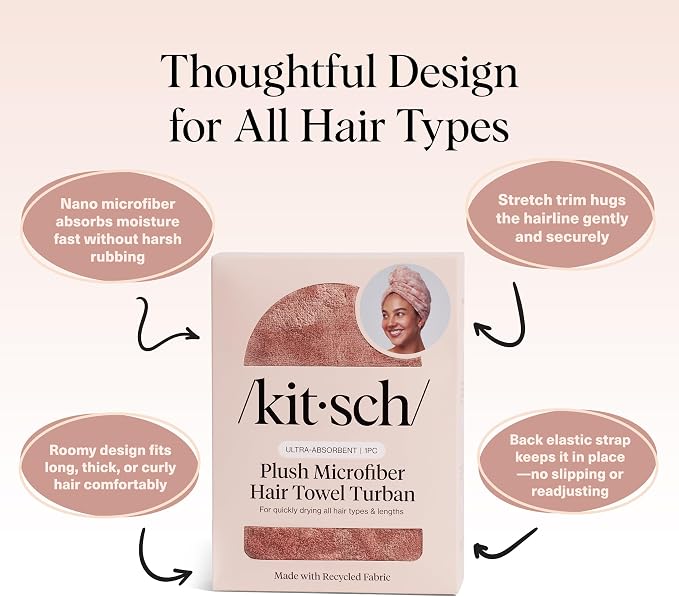 Kitsch Plush Microfiber Hair Towel Wrap for Women – Ultra Absorbent Microfiber Bath Towels for Wet, Curly, Long or Short Hair – Anti-Frizz Hair Wrap, Great Hair Care Gifts for Women