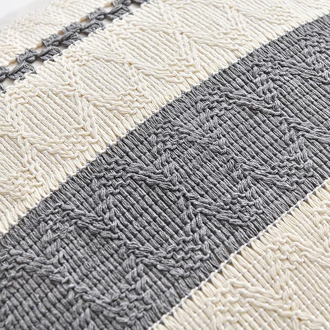 Fancy Homi Set of 2 Neutral Grey Farmhouse Lumbar Decorative Throw Pillow Covers 12x20 Inch for Couch Bed Chair, Vintage Country Rustic Retro Room Decor, Soft Thick Cotton Rectangle Cushion Case
