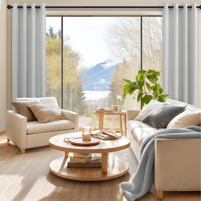 Pitalk Grey Short Curtains for Bathroom Window Privacy Light Filtering Small Curtains for Bedroom 52 x 54 Inch Length 2 Panel Patch