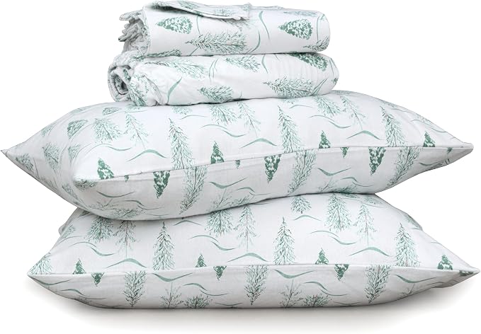 RUVANTI Flannel Sheets Full Size - 100% Cotton Double Brushed Bed Sheets Set, Deep Pockets 16 Inches, All Seasons Breathable & Extra Soft Full Sheets, Warm & Cozy, 4 Piece, Alpine Serenity