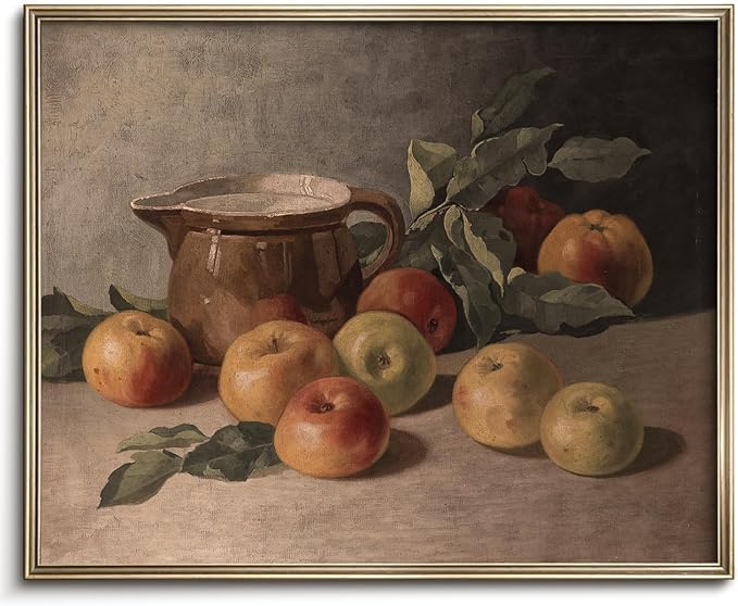 Vintage Gallery Wall Art for Home Decor, Farmhouse Kitchen Canvas Wall Decor Artwork, Antique Rustic Apple Still Life Oil Painting Print Fruit Painting for Bathroom, Living Room, Desktop - 8x10Inch Unframe