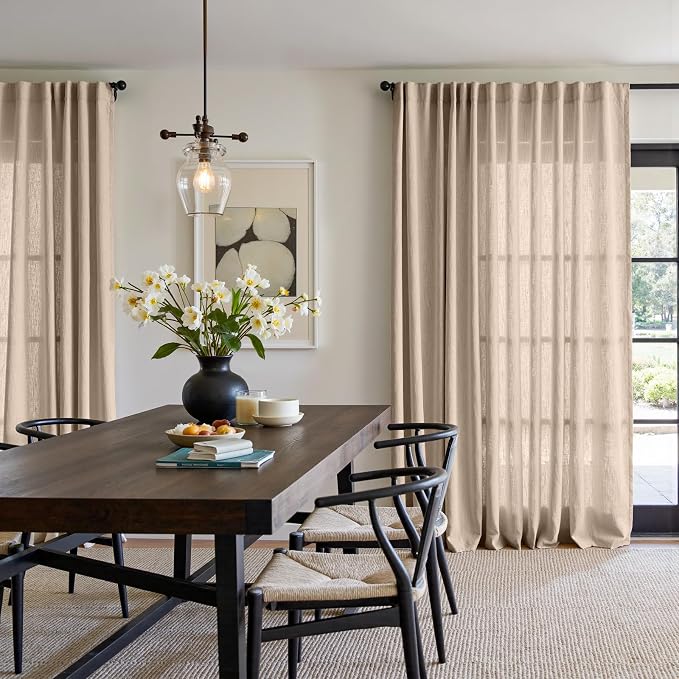 jinchan Extra Wide Sliding Door Curtain 96 Inch Length Taupe Linen Curtains Semi Sheer Drapes for Patio Door Living Room Bedroom Home Office Light Filtering Drapes 100 Inches Wide 1 Panel