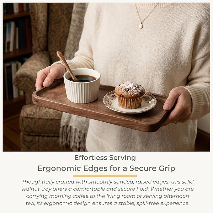muso wood Walnut Serving Tray - Solid Wood Small Rectangle Platter for Bathroom, Dinner, Tea, Coffee (11.8 x 5 in)