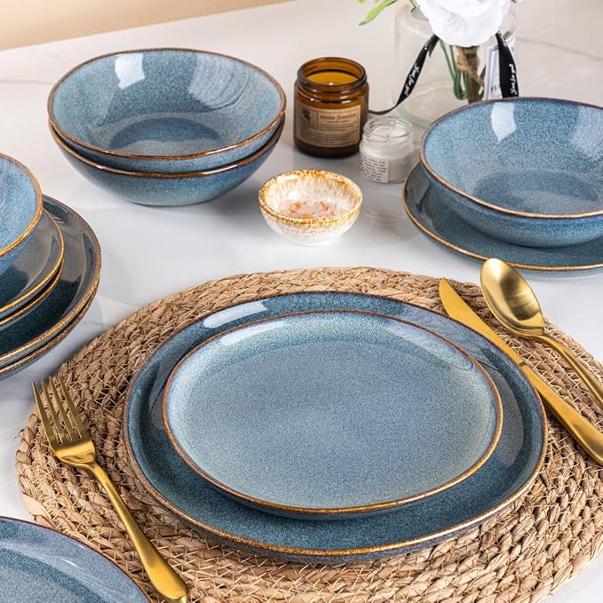AmorArc Ceramic Dinnerware Sets,Handmade Reactive Glaze Stoneware Plates and Bowls Sets,Highly Scratch Resistant | Dishwasher & Microwave Safe Dishes Set,Service for 8 (24pc)