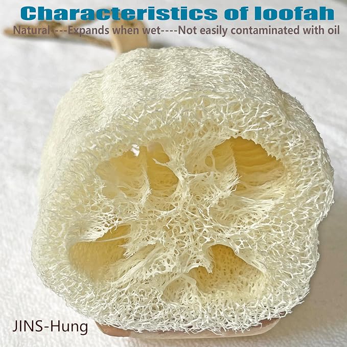 Natural Loofah Exfoliating Bath Brush - Body luffa loofa Sponge On a Stick - Sponge Scrubber with Long Wooden Handle Back Brush for Men & Women - Bath Spa Shower （1 Pack）