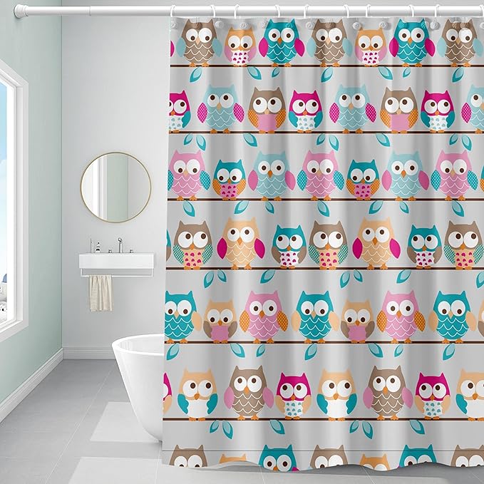 Plastic Shower Curtain Liner, Premium EVA 5G Owl Shower Curtain, Shower Curtains for Bathroom with 3 Magnetic Weights and Rustproof Grommets (Owl, 72x72 in)