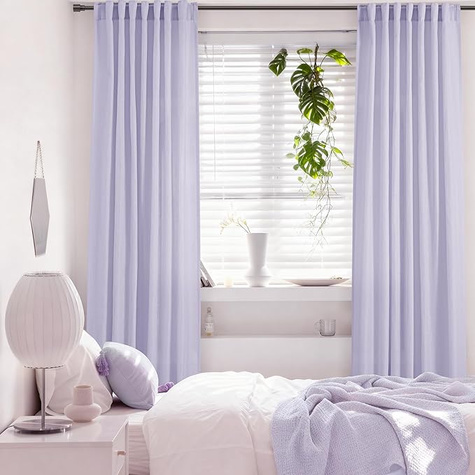 Light Purple Linen Curtain 72 Inch Length for Kitchen Bedroom Childroom Rod Pocket Semi Sheer Light Filtering Window Drapes for Protect Privacy Frensh Modern Home Decor Soft Texture 52X72