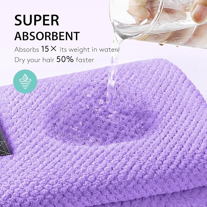 YFONG X-Large Hair Towel Wrap for Women, Super Absorbent Microfiber Hair Towel for Curly Hair, Fast Drying Hair Turbans with Elastic,Hair Drying Towel Wrap for Hair Care 30" X 40" (Purple)