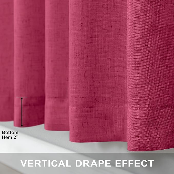 Hot Pink Curtains 45 Inch Length for Bedroom 2 Panel Pocket Back Tab Short Small Magenta Curtains for Living Room Semi-sheer Linen Light Filtering Curtain for Kitchen Bathroom Raspberry Fuchsia 52x45
