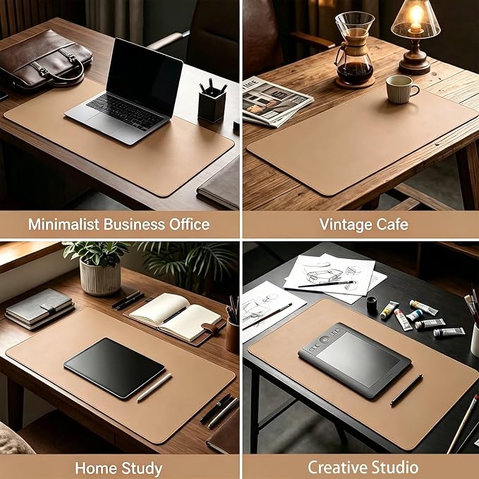 Leather Desk Mat 17.5" x 42", Table Protector, PU Leather Desktop Cover, Non-Slip Small Work Surface Mat, Table Blotter, Desktop Protectors on Top of Desks, Home or Office Small Desk Cover