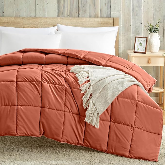 Homelike Moment Twin Comforter Duvet Insert - Orange Down Alternative Bed Comforter Twin Size, Lightweight Bedding Comforters Quilted Soft All Season Burnt Orange