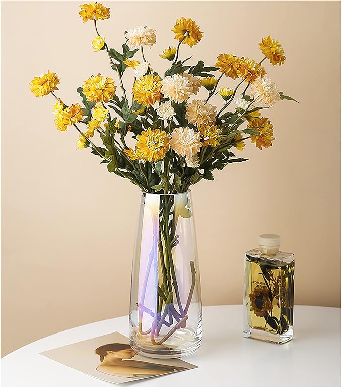 FANTESTICRYAN Modern Glass Vase Irised Crystal Clear Glass Vase for Home Office Decor (Neon Clear)